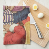 Vintage Kerstmis, jongen op kerstmantel Theedoek (Quarter Fold)