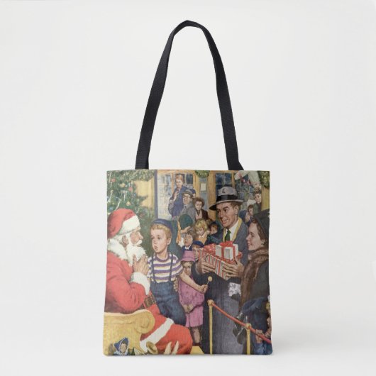 Vintage Kerstmis, jongen op kerstmantel Tote Bag (Voorkant)