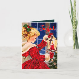 Vintage Kerstmis kaars lamp rood glitter meisje