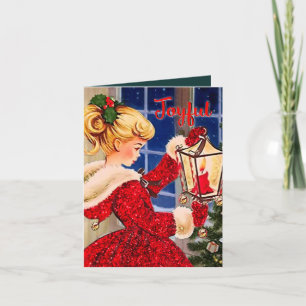 Vintage Kerstmis kaars lamp rood glitter meisje