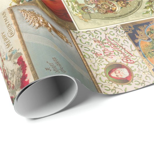 Vintage Kerstmis Kaarten Holiday Pattern Cadeaupapier (Rol Hoek)