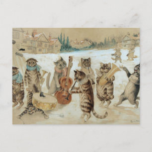 Vintage Kerstmis Katten zingen carols Briefkaart