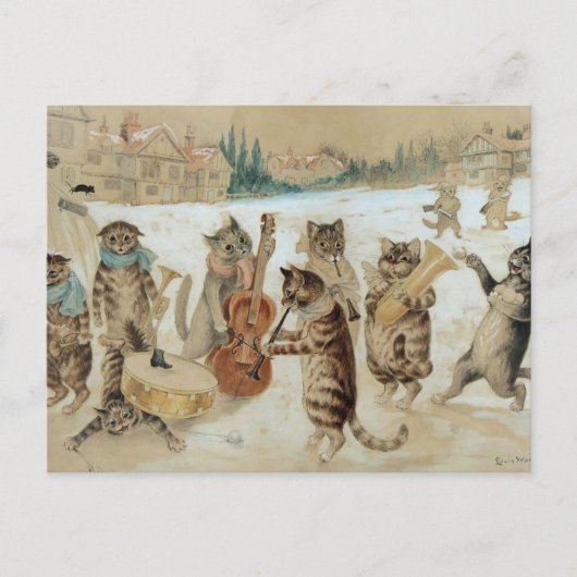 Vintage Kerstmis Katten zingen carols Briefkaart (Voorkant)