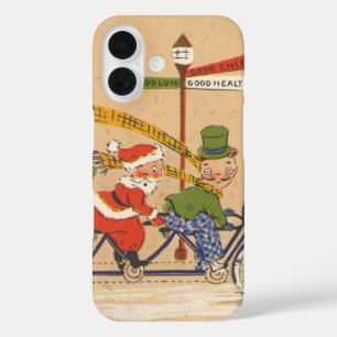 Vintage Kerstmis, kerstman die een fiets bestuurt iPhone 16 Hoesje