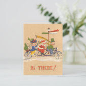 Vintage Kerstmis, kerstman die een fiets bestuurt Feestdagenkaart (Staand voorkant)