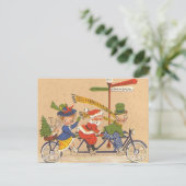 Vintage Kerstmis, kerstman die een fiets bestuurt Feestdagenkaart (Staand voorkant)