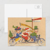 Vintage Kerstmis, kerstman die een fiets bestuurt Feestdagenkaart (Voorkant / Achterkant)