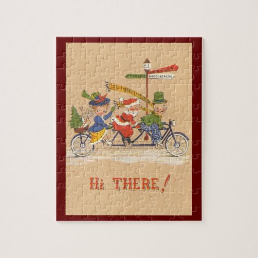 Vintage Kerstmis, kerstman die een fiets bestuurt Legpuzzel (Verticaal)