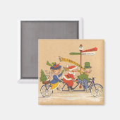 Vintage Kerstmis, kerstman die een fiets bestuurt Magneet (Voorkant / Achterkant)