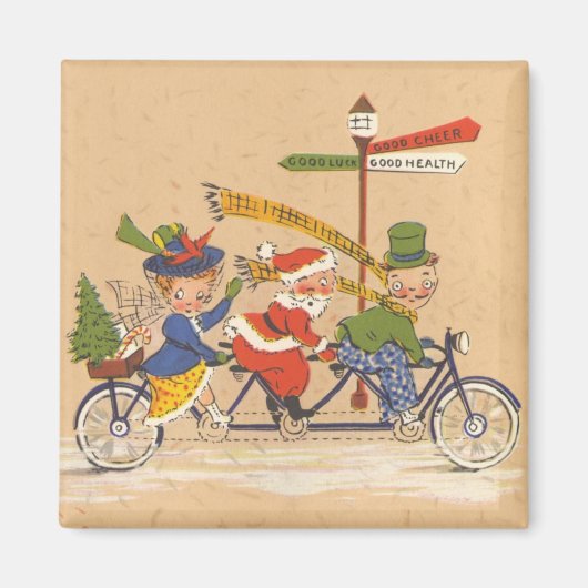 Vintage Kerstmis, kerstman die een fiets bestuurt Magneet (Voorkant)