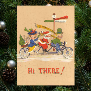 Vintage Kerstmis, kerstman die een fiets bestuurt Poster
