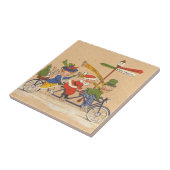 Vintage Kerstmis, kerstman die een fiets bestuurt Tegeltje (Zijkant)