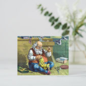 Vintage Kerstmis, kerstman die Speelgoed Dolls maa Feestdagenkaart (Staand voorkant)