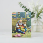 Vintage Kerstmis, kerstman die Speelgoed Dolls maa Feestdagenkaart (Staand voorkant)