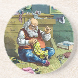 Vintage Kerstmis, kerstman die Speelgoed Dolls maa Zandsteen Onderzetter