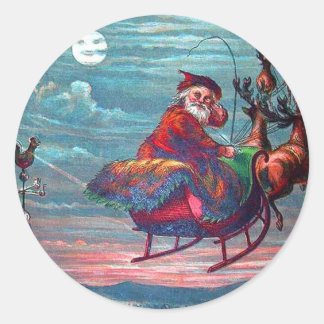 Vintage Kerstmis: Kerstman en rendier Ronde Sticker