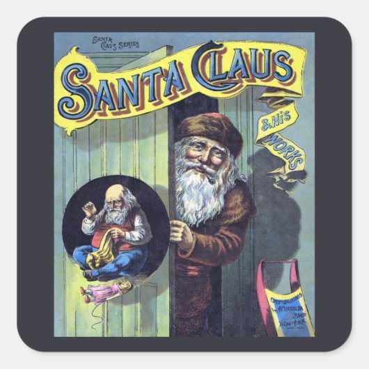 Vintage Kerstmis, kerstman en zijn werkboek Vierkante Sticker (Voorkant)