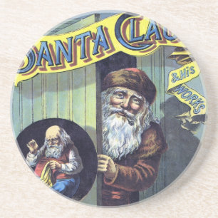 Vintage Kerstmis, kerstman en zijn werkboek Zandsteen Onderzetter