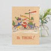 Vintage Kerstmis, Kerstman Fiets uitnodiging (Staand voorkant)