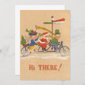 Vintage Kerstmis, Kerstman Fiets uitnodiging (Voorkant / Achterkant)