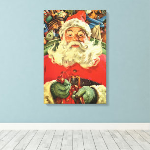 Vintage Kerstmis, kerstman in Sleigh met speelgoed Canvas Afdruk