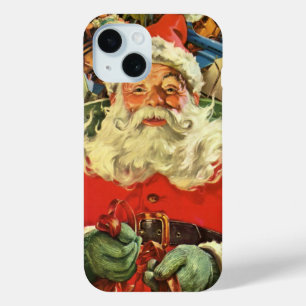 Vintage Kerstmis, kerstman in Sleigh met speelgoed iPhone 15 Case