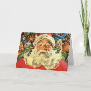 Vintage Kerstmis, kerstman in Sleigh met speelgoed Feestdagen Kaart