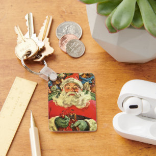 Vintage Kerstmis, kerstman in Sleigh met speelgoed Sleutelhanger