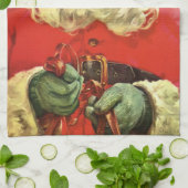 Vintage Kerstmis, kerstman in Sleigh met speelgoed Theedoek (Gevouwen)