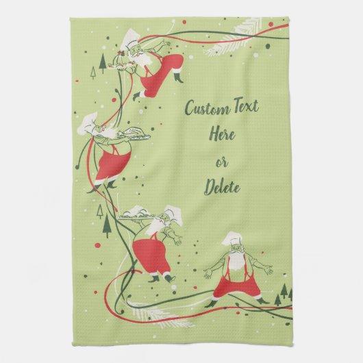 Vintage Kerstmis, kerstman met avondeten Theedoek (Verticaal)
