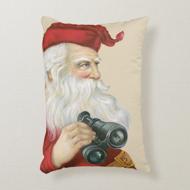 Vintage Kerstmis, kerstman met Binocles Accent Kussen (Voorkant(Verticaal))