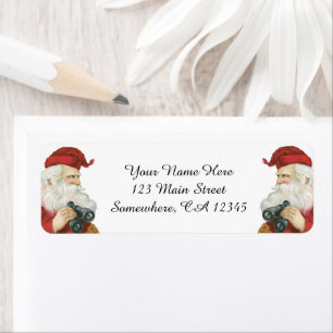 Vintage Kerstmis, kerstman met Binocles Etiket