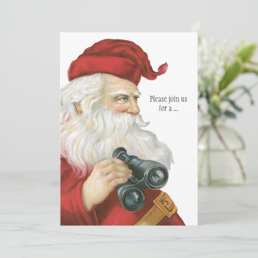 Vintage Kerstmis, kerstman met Binocles Kaart (Staand voorkant)