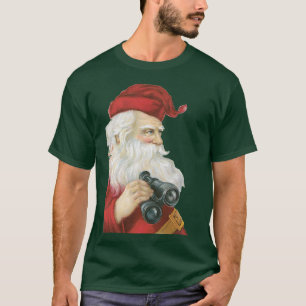 Vintage Kerstmis, kerstman met Binocles T-shirt