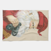 Vintage Kerstmis, kerstman met Binocles Theedoek (Horizontaal)