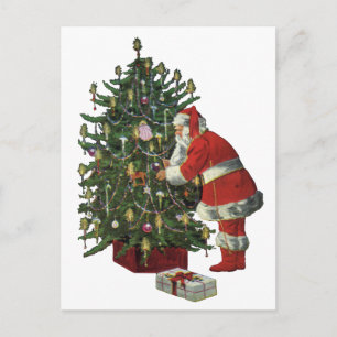 Vintage Kerstmis, kerstman met Cadeaus Feestdagenkaart