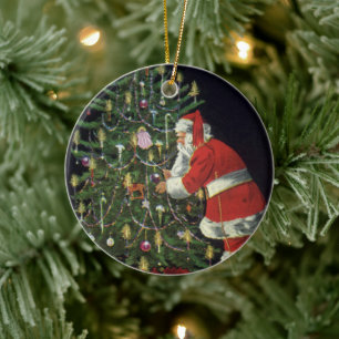 Vintage Kerstmis, kerstman met Cadeaus Keramisch Ornament