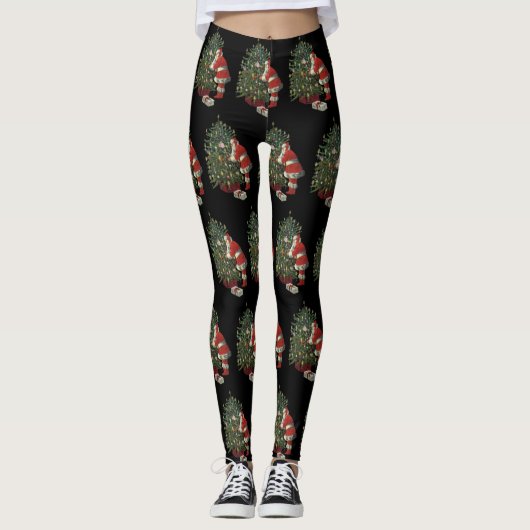 Vintage Kerstmis, kerstman met Cadeaus Leggings (Voorkant)
