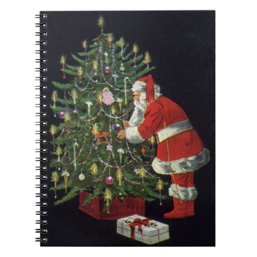 Vintage Kerstmis, kerstman met Cadeaus Notitieboek (Voorkant)