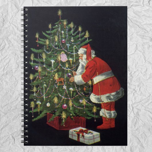 Vintage Kerstmis, kerstman met Cadeaus Notitieboek