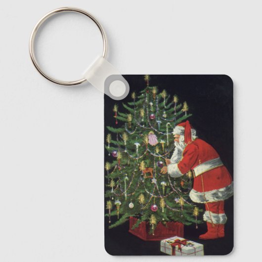 Vintage Kerstmis, kerstman met Cadeaus Sleutelhanger (Voorkant)
