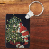 Vintage Kerstmis, kerstman met Cadeaus Sleutelhanger (Achterkant)