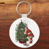 Vintage Kerstmis, kerstman met Cadeaus Sleutelhanger (Achterkant)
