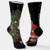 Vintage Kerstmis, kerstman met Cadeaus Sokken (Gebogen)