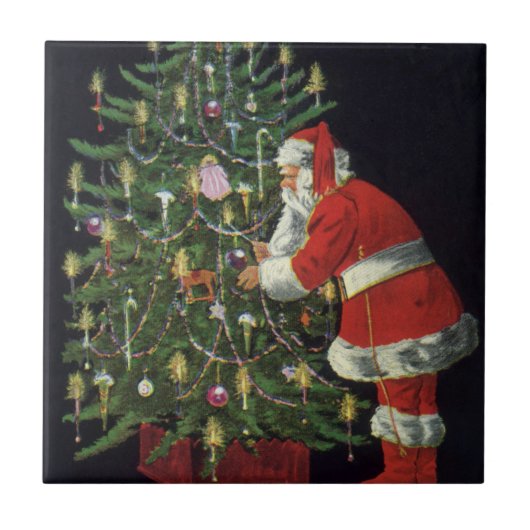 Vintage Kerstmis, kerstman met Cadeaus Tegeltje (Voorkant)