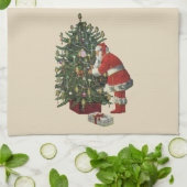 Vintage Kerstmis, kerstman met Cadeaus Theedoek (Gevouwen)