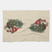 Vintage Kerstmis, kerstman met Cadeaus Theedoek (Horizontaal)