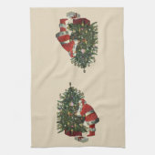 Vintage Kerstmis, kerstman met Cadeaus Theedoek (Verticaal)