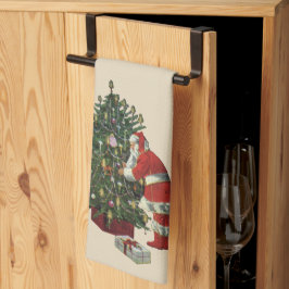 Vintage Kerstmis, kerstman met Cadeaus Theedoek