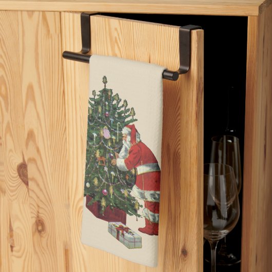 Vintage Kerstmis, kerstman met Cadeaus Theedoek (Derde Gevouwen)